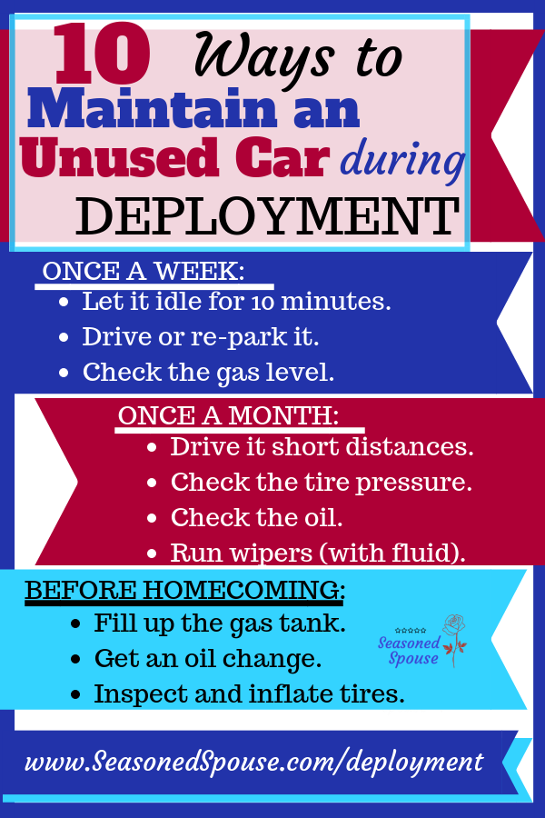 maintain parked cars Use these tips to maintain parked cars during deployment and avoid dead batteries or flat tires!